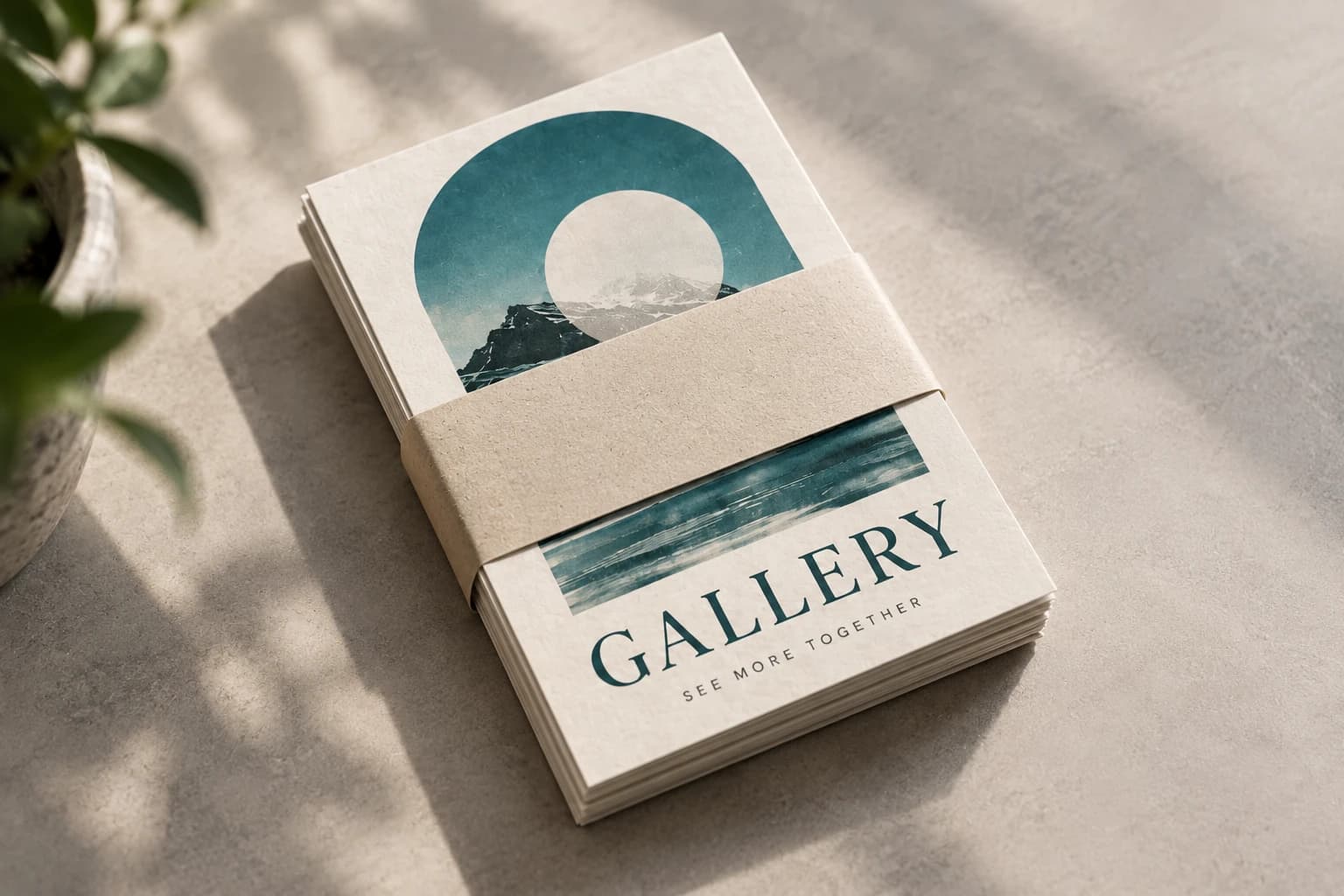 The assembled Gallery Postcard Set: stacked front and reverse cards with their belly band, ready as a physical set.